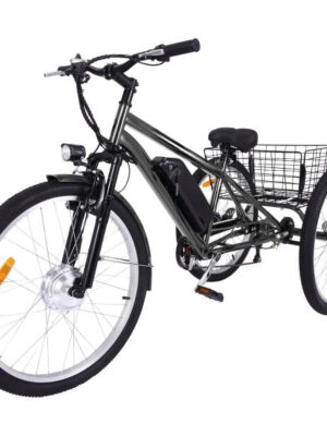 26 Inch Adult 3 Wheel Electric Tricycle with Basket, Fat Tires,7 Speeds,350W Powerful Motor, 36V 10Ah Removable Battery – Dark Gray
