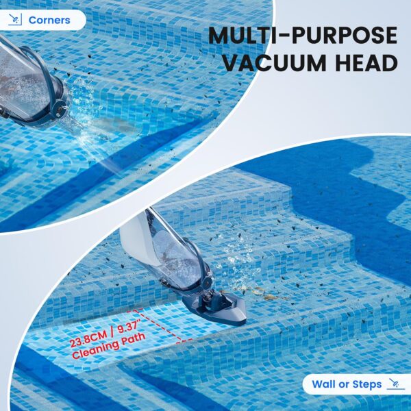 b268567bdb6246e8aee1d48e042aa858 Pool Vacuum for Above Ground Pool with a Telescopic Pole, Running time up to 1H, T403 Handheld Rechargeable Pool Cleaner with Powerful Suction up to 18.5 gallons/min, Ideal for Leaves, Debris