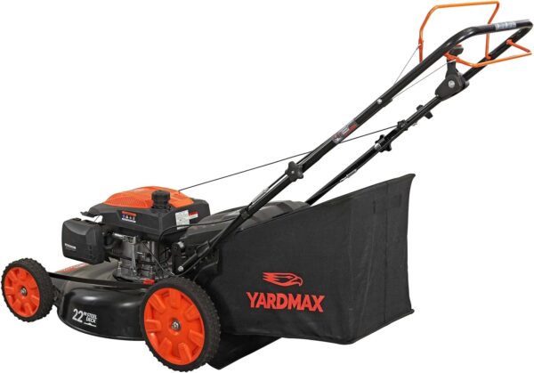 b3ffbd28cbee43259a43e6752b826458 YARDMAX 22 in. 201cc Select PACE 6 Speed CVT High Wheel RWD 3-in-1 Gas Walk Behind Self Propelled Lawn Mower, Black