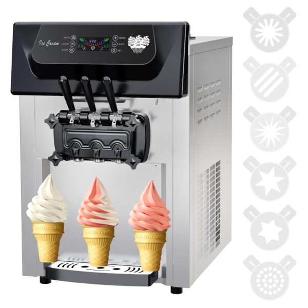 b416e996599f49ac997b6affacacb98b 2200W Commercial Ice Cream Machine, 3 Flavor Soft Serve Ice Cream Machine, 5.3-7.4 Gal/Hr, with LCD Touch Screen, Automatic Cleaning, High Productivity for Home Snack Bar & Restaurants