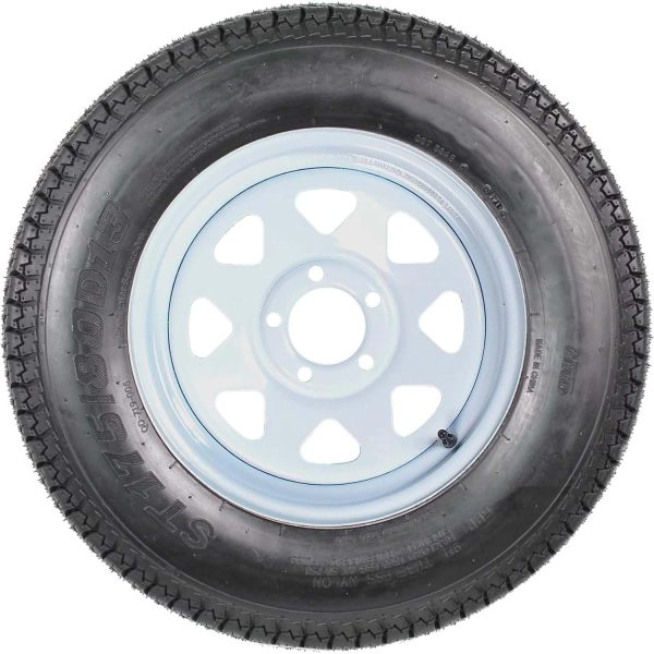 b5bb04136c124785bae5530e0c1cac83 Set of 2 Trailer Tires Rims 175-80 5 Lug 6PR White Spoke Wheel Load Range C