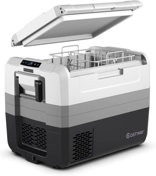 b634744f499e478db173b91fccf5c8e4 Portable Car Refrigerator, -14.8℃ to 50℃, 58-Quart Compressor Travel Fridge with Two-way Open Door, Operating Panel, Groove Design, Compact RV Freezer and Cooler for Outdoor and Home Use