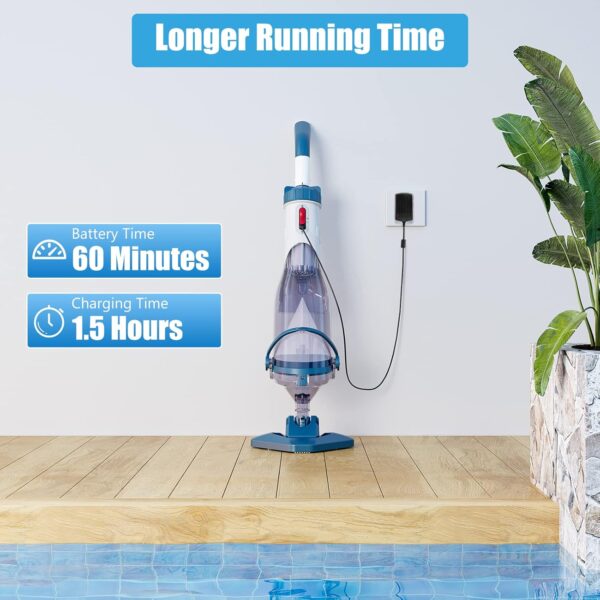 b70e9dc6079c47798ef251e11dd53b8b Pool Vacuum for Above Ground Pool with a Telescopic Pole, Running time up to 1H, T403 Handheld Rechargeable Pool Cleaner with Powerful Suction up to 18.5 gallons/min, Ideal for Leaves, Debris
