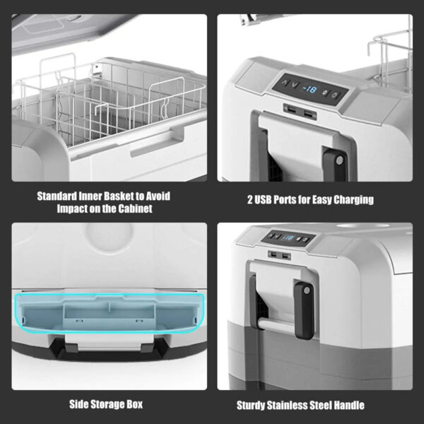 b7b4dcfbc6b4466ba7be329192d0e7f5 Portable Car Refrigerator, -14.8℃ to 50℃, 58-Quart Compressor Travel Fridge with Two-way Open Door, Operating Panel, Groove Design, Compact RV Freezer and Cooler for Outdoor and Home Use