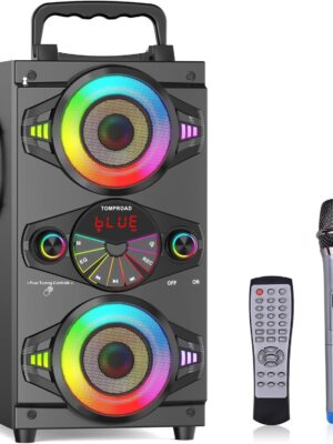 Speakers, 60W Portable Wireless Loud Outdoor Home Party Bluetooth Speaker with Subwoofer, FM Radio, LED Colorful Lights, Microphone, Remote and Big Powerful Stereo Deep Bass Sound Boombox