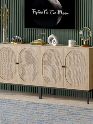 Yechen Set of 2 Sideboard Storage Cabinet with Handmade Natural Rattan Doors