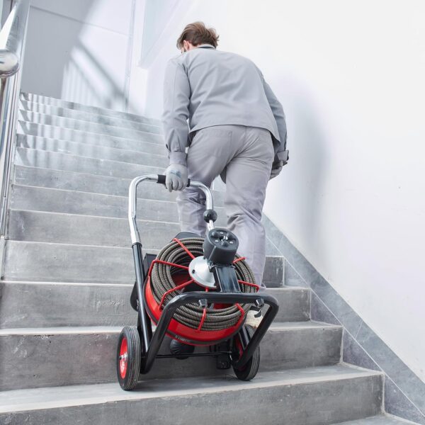 ba2f4ce7b7654f41a2f67851aef2b8f1 VEVOR Drain Cleaner Machine 100FT x 1/2 Inch, Auto Feed Sewer Snake Auger on Wheels, 550W Portable Drain Cleaning Machine with 8 Cutters & Air-activated Foot Switch for 2" to 4" Pipes