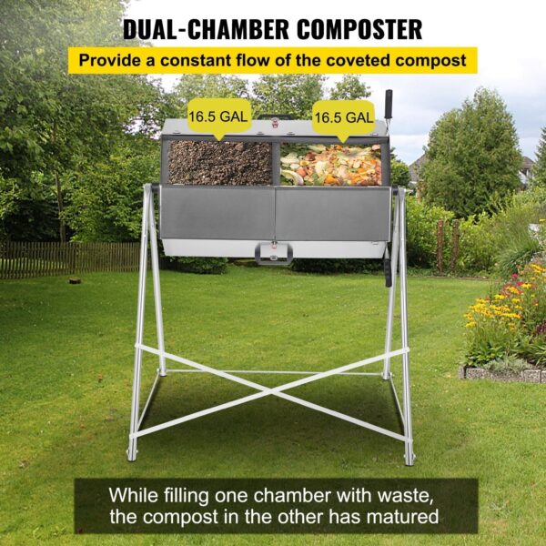 bba9335464074a999cca42a18ae5e0b5 Premium 33 Gallon Steel Outdoor Compost Tumbler Bin With Dual-Chamber