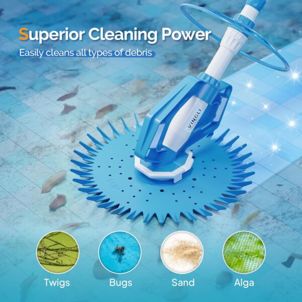 bc4c2989ae0d4c27aa0b156a13607fcc VINGLI Pool Vacuum Cleaner Automatic Sweeper Swimming Pool Creepy Crawler Vacuum with 33FT Hoses (Navy Blue&White)
