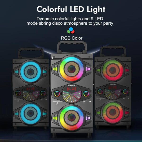 bd371853f59f4e67b366f8d7ed38c341 Speakers, 60W Portable Wireless Loud Outdoor Home Party Bluetooth Speaker with Subwoofer, FM Radio, LED Colorful Lights, Microphone, Remote and Big Powerful Stereo Deep Bass Sound Boombox