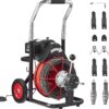VEVOR Drain Cleaner Machine 100FT x 1/2 Inch, Auto Feed Sewer Snake Auger on Wheels, 550W Portable Drain Cleaning Machine with 8 Cutters & Air-activated Foot Switch for 2" to 4" Pipes