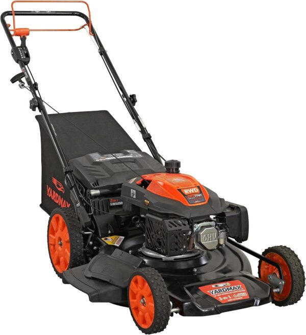 bd54e6f9b5734bbe9fc80cab908d2276 YARDMAX 22 in. 201cc Select PACE 6 Speed CVT High Wheel RWD 3-in-1 Gas Walk Behind Self Propelled Lawn Mower, Black
