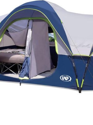 UNP Camping Tent 10-Person-Family Tents, Parties, Music Festival Tent, Big, Easy Up, 5 Large Mesh Windows, Double Layer, 2 Room, Waterproof, Weather Resistant, 18ft x 9ft x78in