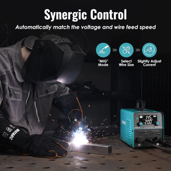 145A MIG Welder, 110V/220V Dual Voltage Gas/Gasless Flux Core MIG Welder/Lift TIG/Stick 3 in 1 Synergic MIG145 9GEN Welding Machine, Flux/Solid Welder Digital Screen Display