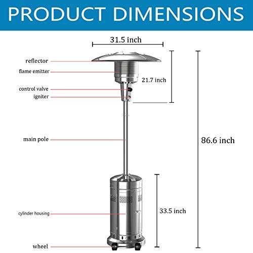be20c67f6a9948f1be58c2efdc3f5bf7 2 Set 48,000-BTU Umbrella Patio Propane Heater with Wheels,Stainless Steel Patio Heater,Stainless Steel Floorstanding Liquid Propane Heater Outdoor Patio,Patio Heater Standing Outdoor (Color:Silver)