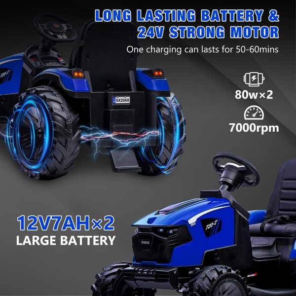 beb220787319496b9bef1af35ea95bf4 3-in-1 Ride-On Tractor, 24V Electric, Excavator & Bulldozer, Remote Control, LED, Music, USB/Bluetooth max 66 lbs – Bright-blue