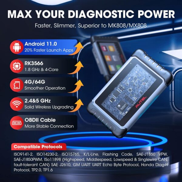 2024 Bidirectional Tool as MK808BT Pro MX808S M808Z, Function as MaxiCheck MX900, 28+ Service, Active Test, All System Diagnose, Injector Coding, FCA Autoauth Android 11