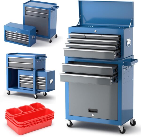 bfa22ef11d144f7ba69e9563df3d1911 Tool Chest 8-Drawer | 42'' Large Rolling Tool Chest with Wheels | Detachable Top Metal Tool Box | Garage Storage Cabinet for Repair Room,Warehouse | Rolling Tool Box with Hooks,Liners,Tray Divider