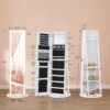SONGMICS LED Mirror Jewelry Cabinet Standing Jewelry Armoire Organizer Box with Full-Length Mirror and Adjustable LED Lights White