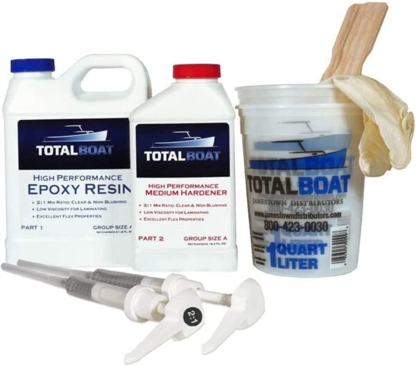 c1cbe151fc3d4708a4939c090211a00f TotalBoat High Performance Epoxy Kit, Crystal Clear Marine Grade Resin and Hardener for Woodworking, Fiberglass and Wood Boat Building and Repair (2 Gallon, Fast)