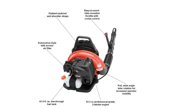 c25152f45b1c4a6ca6a582f148451cab 233 MPH 651 CFM 63.3cc Gas 2-Stroke Cycle Backpack Leaf Blower with Tube Throttle