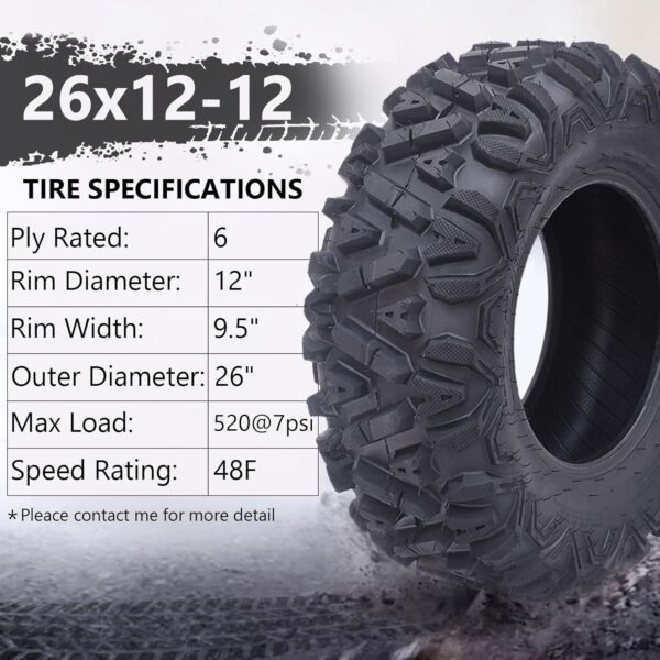 c255dcec91114e9eac1482621b48840c 26x12x12 Atv Tires, Set of 2 Atv Tires 26x12-12 6PR, All Terrain Atv/Utv Off-Road Tires, Black
