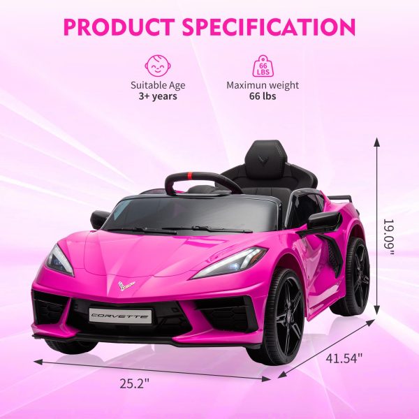 c2f96227accb4ffa83a28f10d401d5ce 12V Kids Ride on Car Licensed Corvette Battery Powered Car Toddles Electric Sports Car Toy with Remote Control, Visual Dashboard, LED Lights, Music, Gifts for Boys Girls, Rose Red