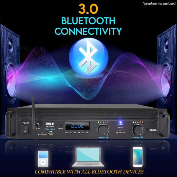 c4a340885a9049e8bb62b7090532764c 2-Channel Bluetooth Power Amplifier - 2000W Bridgeable Rack Mount Pro Audio Sound Wireless Home Stereo Receiver w/TRS XLR Input,LCD, Bridge Mode, Cooling Fan - Entertainment Speaker System