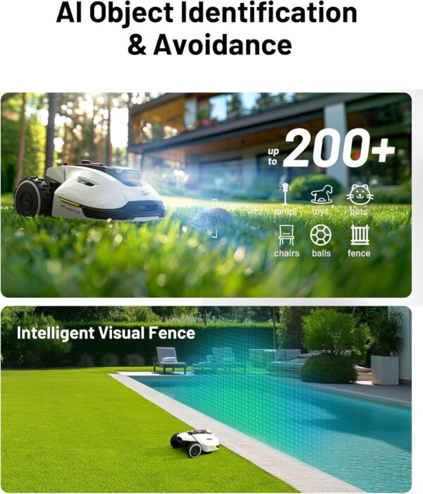 c4e0cd6fc7c541f8ae708194415c629b YUKA Mini 500H Robot Lawn Mower Reception 0.12 Acre, Max. 0.17 Acre, Ultrasense AI Vision+ RTK Positioning, Auto Mapping, App Control,45% Slope, Cutting Height 2''~3.5'', 3 Mowing Zones