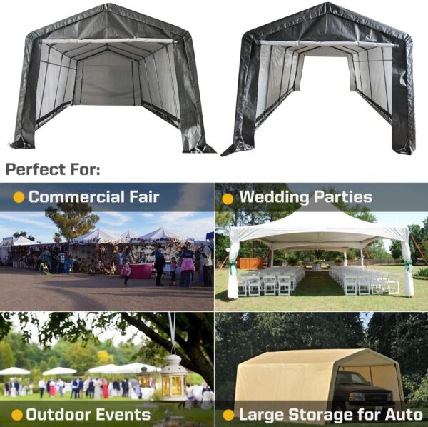 c5be478ffbb348fbab75d3767ddcd40a 10 x 20-Feet Heavy Duty Carport Portable Garage Enclosed Car Canopy Outdoor Instant Shelter Party Tent with Sidewalls for Auto and Boat Storage, Waterproof and UV-Treated, Grey Peak Top Style