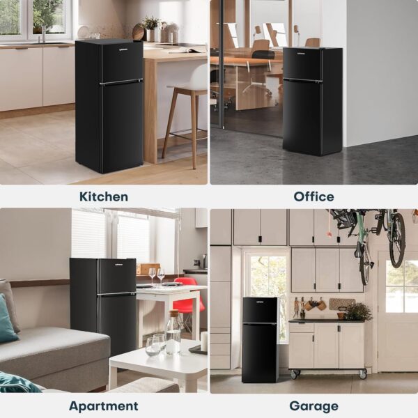 c66718d71cd949e2b8aea9a38752d3c6 Upstreman 4.0 Cu.Ft Mini Fridge with Freezer – Double Door Compact Refrigerator for Dorm, Office, Bedroom – Adjustable Thermostat, Black (BR401)