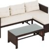 Outdoor Patio Furniture Sets, Wicker Patio sectional Sets 3-Piece, All Weather Wicker Rattan Patio Seating Sofas with Glass Coffee Table and Cushion (Beige)