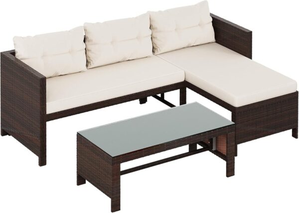 c6a4f5b918be449d9c4141fdedbbddb8 Outdoor Patio Furniture Sets, Wicker Patio sectional Sets 3-Piece, All Weather Wicker Rattan Patio Seating Sofas with Glass Coffee Table and Cushion (Beige)