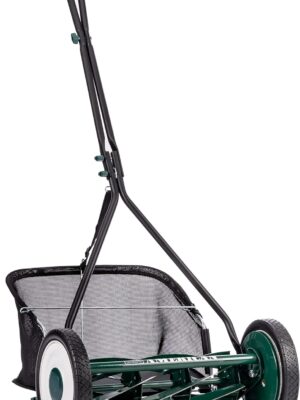 Mower Company 1725-16GC 16-inch 7-blade reel mower with grass debris collection device, designed specifically for lawns, green model