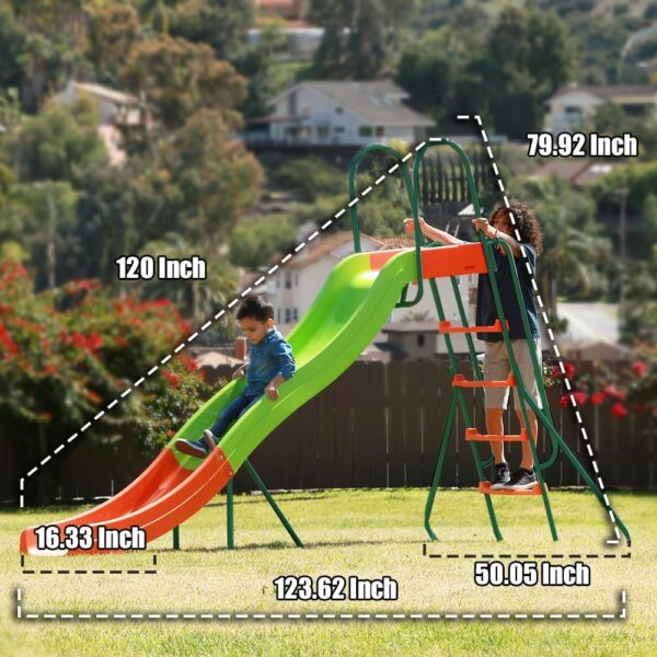 c7a1cdf2d3c641bbb31f86c1e8c3b920 Outdoor Playground Slide, Big Backyard Freestanding Plastic Slide, 10 ft Outdoor Swing Set Slide for Kids Ages 4-8