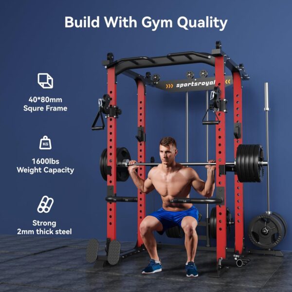 c7bc90a9e40047ed8dc09f750e68003c Sportsroyals Power Cage,1600lbs Multi-Function Power Rack with Adjustable Cable Crossover System and More Training Attachment, Weight Cage for Home Gym