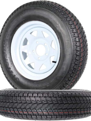 Set of 2 Trailer Tires Rims 175-80 5 Lug 6PR White Spoke Wheel Load Range C