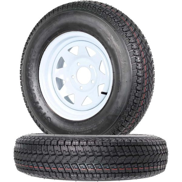 c7dae18aa06c44d5b86ba451b1c7c685 Set of 2 Trailer Tires Rims 175-80 5 Lug 6PR White Spoke Wheel Load Range C