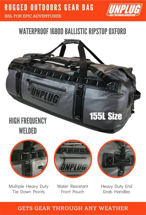 UNPLUG Ultimate Adventure Bag -1680D Heavy Duty Waterproof Travel Duffel Bags for Camping, Motorcycle Dry Bag, Waterproof Bags for Boating, Waterproof Duffle Backpack,Tactical Duffle Bag