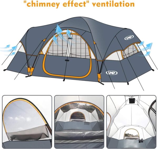 c83dddce6da14880be9606f0c3af9c92 UNP Camping Tent 10-Person-Family Tents, Parties, Music Festival Tent, Big, Easy Up, 5 Large Mesh Windows, Double Layer, 2 Room, Waterproof, Weather Resistant, 18ft x 9ft x78in
