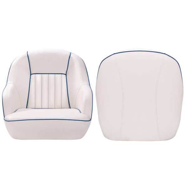 c9cc06933d9a4487b8336508b19bd2bb Pontoon Boat Seat, Captains Bucket Boat Seat, Back Folding Boat, Boat Cabin Seating – White & Blue