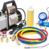 Premium 4CFM Air Vacuum Pump HVAC A/C Refrigeration Kit AC Manifold Gauge Case Set R134a Tap w/Leak Detector and Carrying Tote Bag