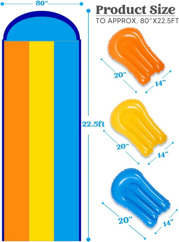 cb00a5cee43540b1909af1c0e620e388 Sloosh Triple Water Slide with 3 BodyBoards, 22.5FT Lawn Water Splash Slip and Slide Summer Toy Splash Pad with Build in Advanced Sprinkler for Kids Adults Backyard Summer Water Fun