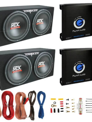 MTX TNE212D 12" Subwoofer (2 Pack) + Monoblock Amplifier (2 Pack) + Amp Wire Kit
