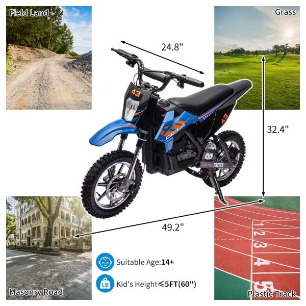 cc1d41e359cd4e76b85afdabca2d622a 36V Kids Electric Dirt Bike, 36V, 350W, 15.5MPH, LED, 175lbs Max – Blue