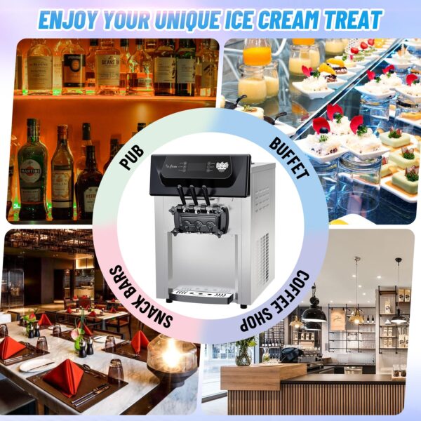 cc59273c23a3441c9f5328ae053d0c88 2200W Commercial Ice Cream Machine, 3 Flavor Soft Serve Ice Cream Machine, 5.3-7.4 Gal/Hr, with LCD Touch Screen, Automatic Cleaning, High Productivity for Home Snack Bar & Restaurants