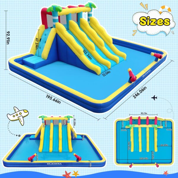 cff560aa45b9433da27f7fdc820b137c 20.66x16.4FT Inflatable Water Slide for Big Kids, Water Park for Kids Backyard with Large Double-Layer Pool,3 Extra-Long Slides,Climbing Wall, 2 Water Cannons, Water Spraying, 750W Air Blower