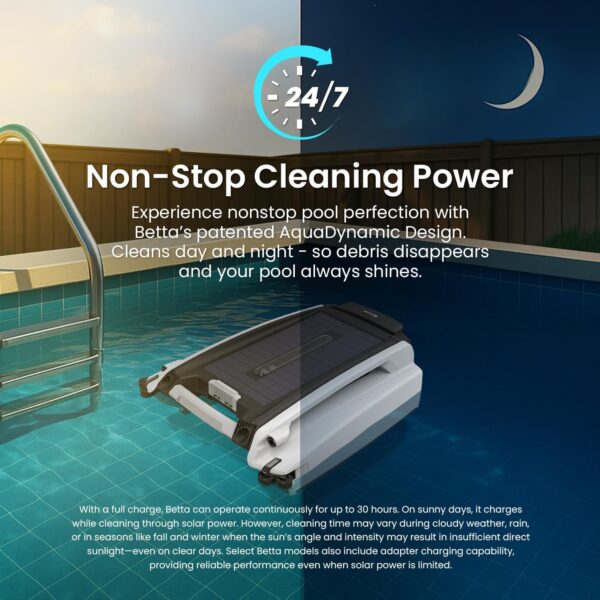 d27ea30bb3b5428cbf59fb0fca0f19ef Solar Powered Automatic Robotic Pool Surface Skimmer Cleaner with 24/7 Continuous Cleaning Battery Power and Re-Engineered Twin Salt Chlorine Tolerant Motors (Blue)