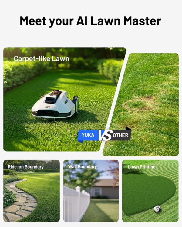 d29b74fd56bf4e5194d2ba5bf0e5720f YUKA Mini 500H Robot Lawn Mower Reception 0.12 Acre, Max. 0.17 Acre, Ultrasense AI Vision+ RTK Positioning, Auto Mapping, App Control,45% Slope, Cutting Height 2''~3.5'', 3 Mowing Zones
