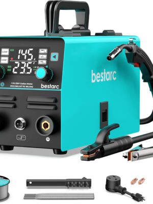 145A MIG Welder, 110V/220V Dual Voltage Gas/Gasless Flux Core MIG Welder/Lift TIG/Stick 3 in 1 Synergic MIG145 9GEN Welding Machine, Flux/Solid Welder Digital Screen Display
